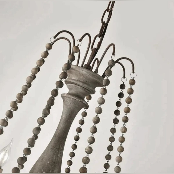 Chandelier Wooden Bead French Country Candle Style - Picture 8 of 13
